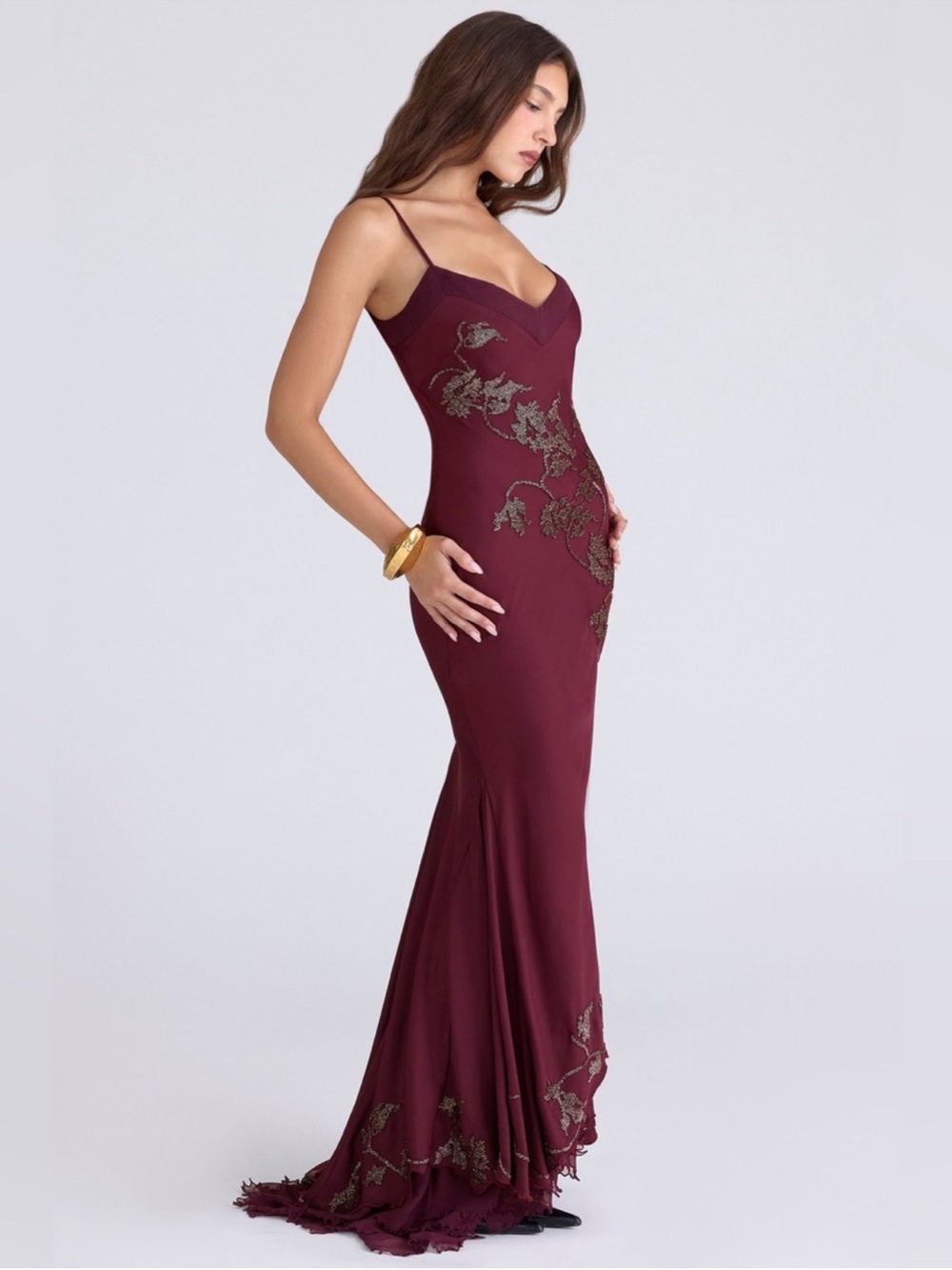 House of CB Anastelle Plum Hand Beaded Embellished Satin Maxi Dress size L - Picture 12 of 12